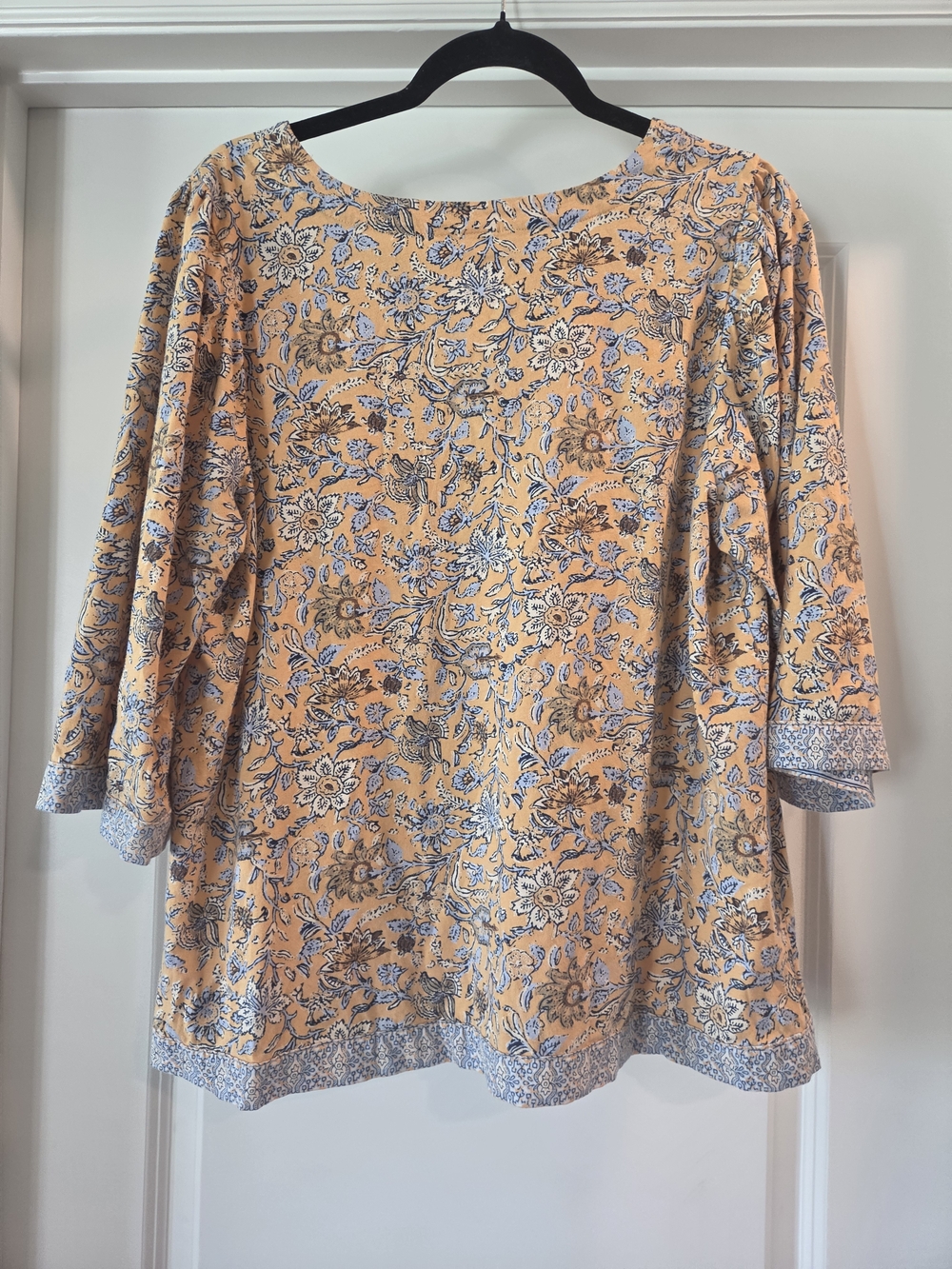 J. Jill Floral Boho Tunic Blouse 3/4 Sleeve Split Neck Relaxed Fit Size Large - Picture 6 of 6